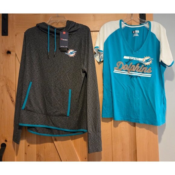 Lot of 2 Miami Dolphins New! Hoodie Fanatics Sz XL Thumbholes & T shirt Sz XXL - Picture 1 of 16